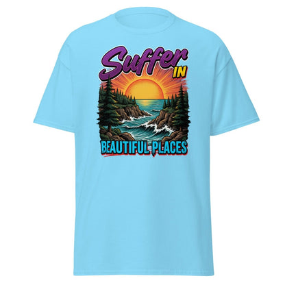 Suffer In Beautiful Places T-Shirt - Sunset Cliff Adventure Tee - Sky - TeeRipple