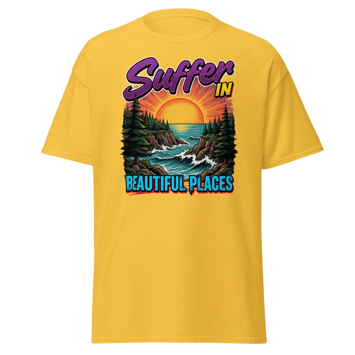 Suffer In Beautiful Places T-Shirt - Sunset Cliff Adventure Tee - Daisy - TeeRipple