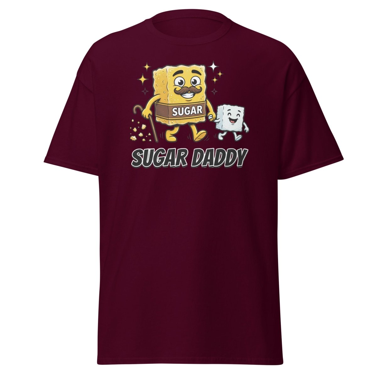 Sugar Daddy T-Shirt Funny Cartoon Sugar Cube Tee - Maroon - TeeRipple