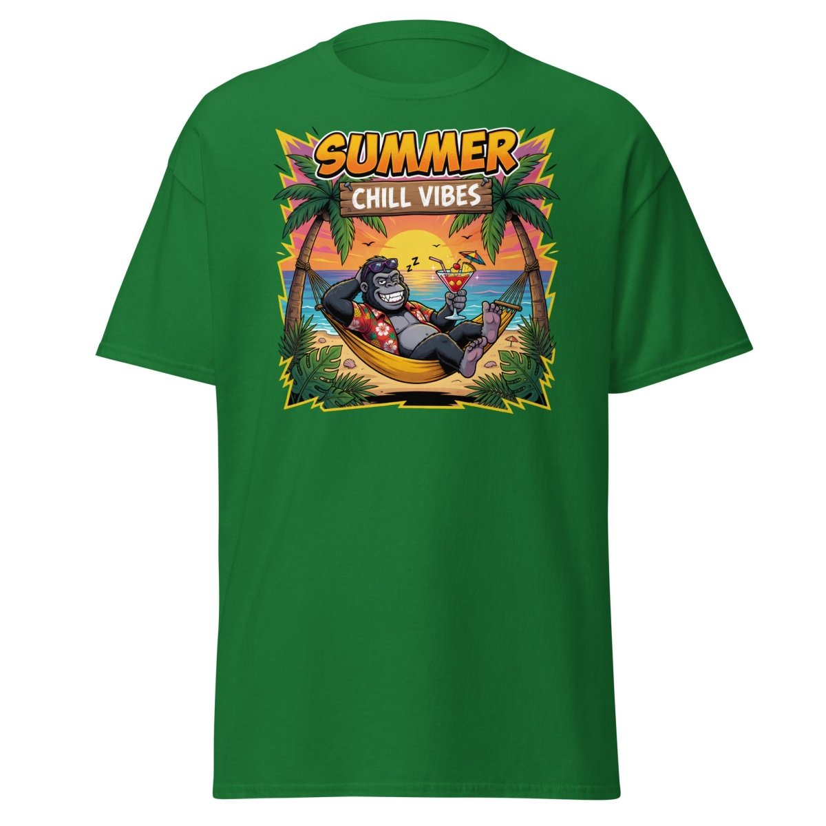 Summer Chill Vibes Gorilla T-Shirt - Turf Green - TeeRipple