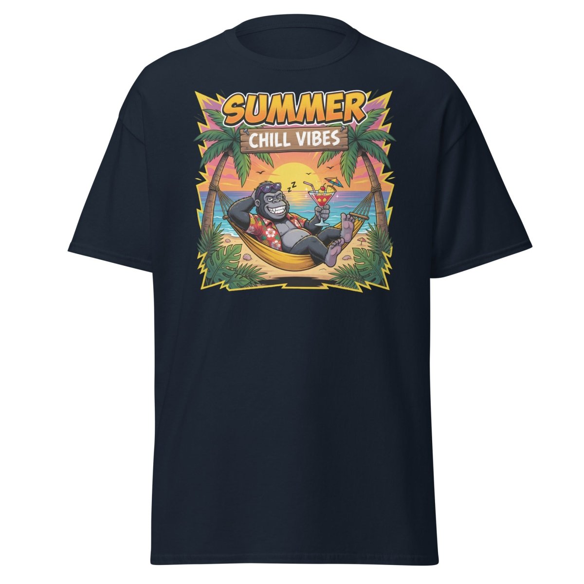 Summer Chill Vibes Gorilla T-Shirt - Navy - TeeRipple
