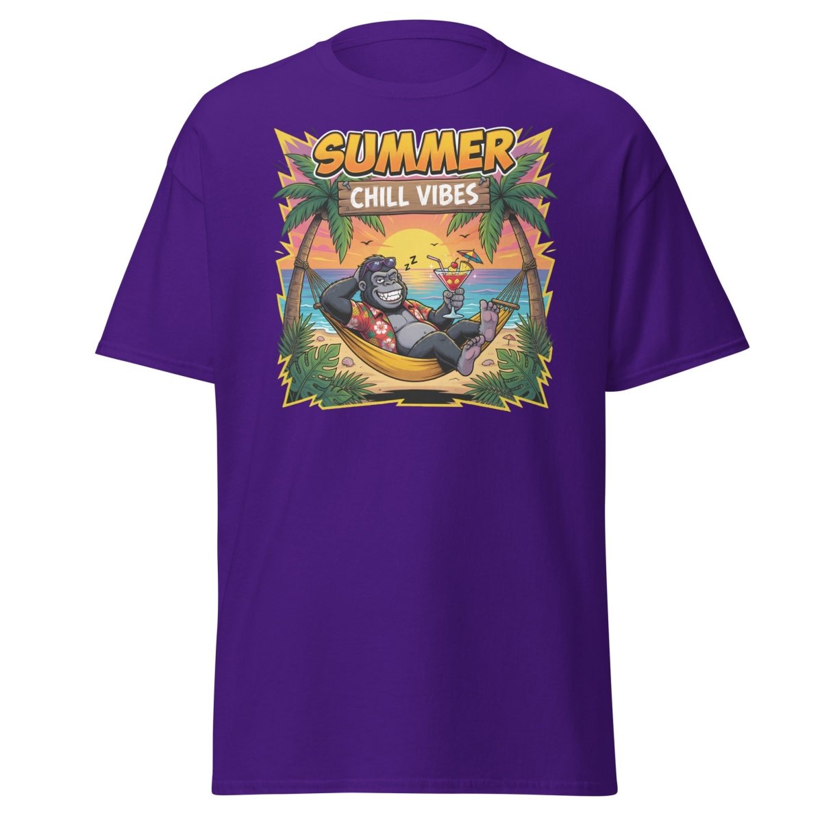 Summer Chill Vibes Gorilla T-Shirt - Purple - TeeRipple