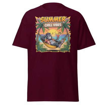 Summer Chill Vibes Gorilla T-Shirt - Maroon - TeeRipple