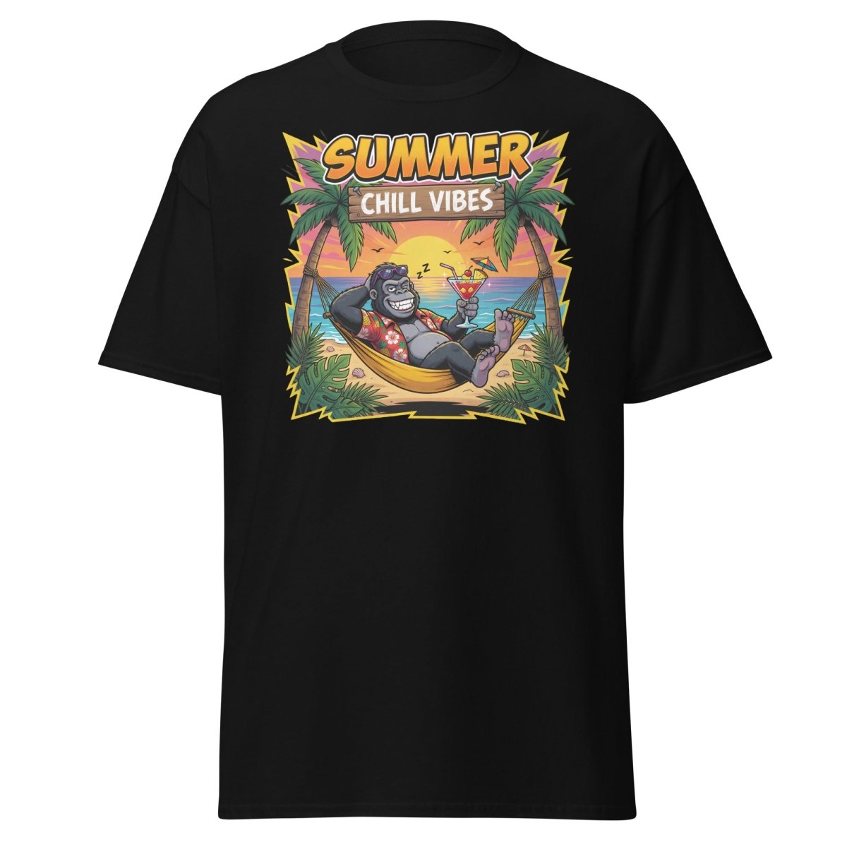Summer Chill Vibes Gorilla T-Shirt - Black - TeeRipple