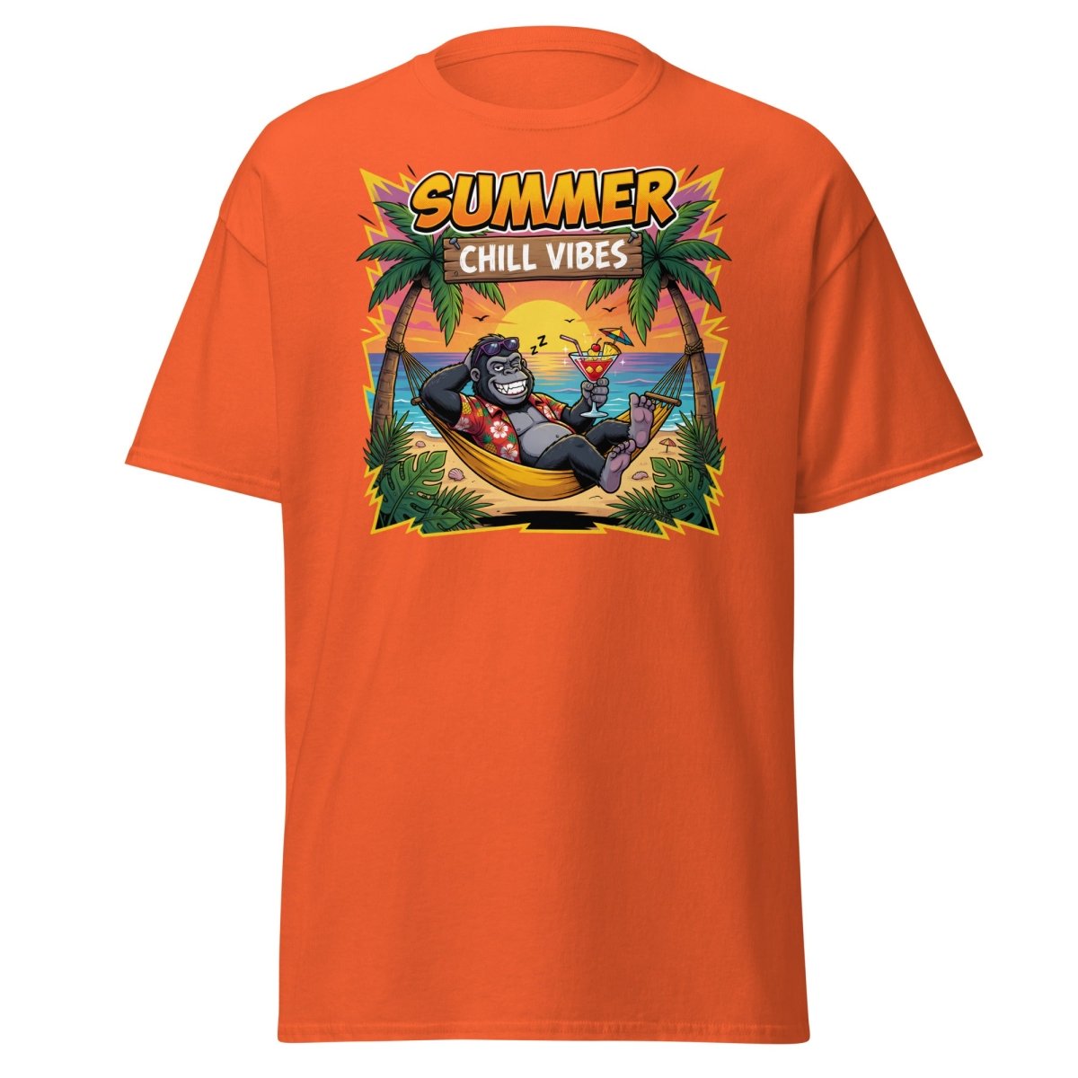 Summer Chill Vibes Gorilla T-Shirt - Orange - TeeRipple
