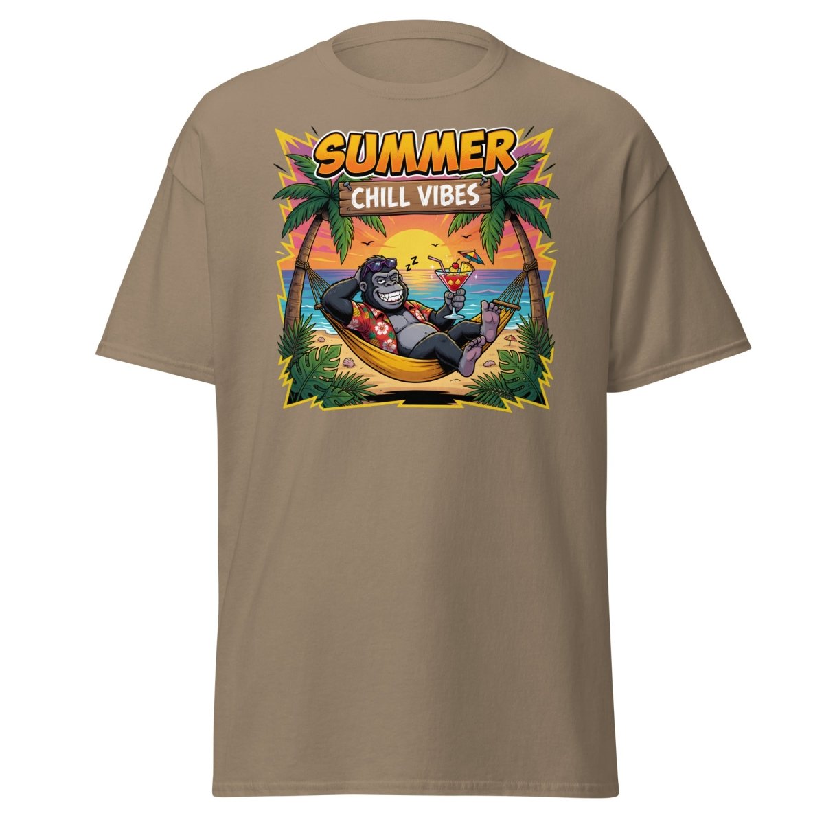 Summer Chill Vibes Gorilla T-Shirt - Brown Savana - TeeRipple