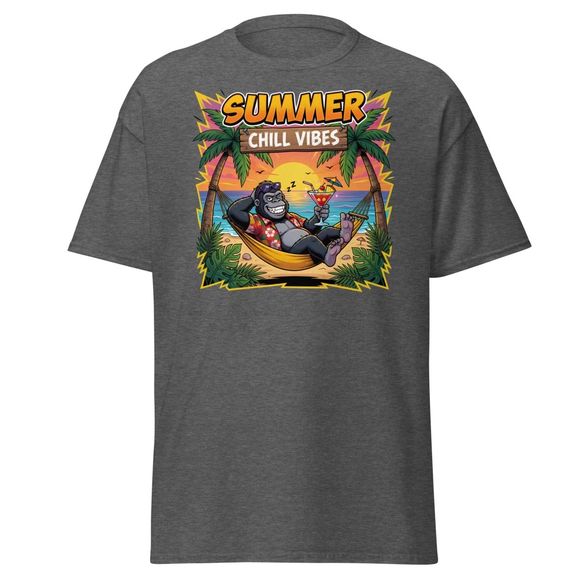 Summer Chill Vibes Gorilla T-Shirt - Dark Heather - TeeRipple
