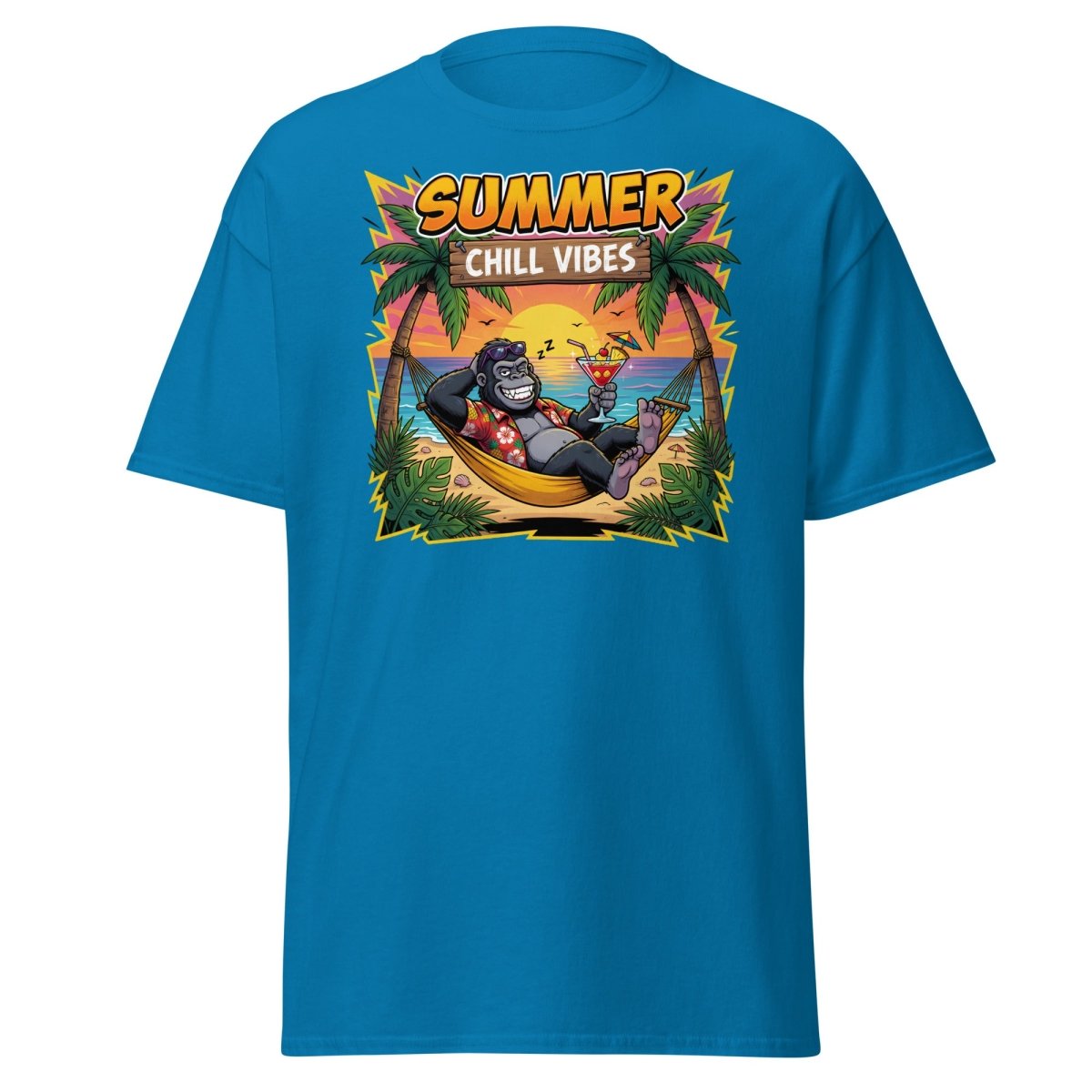 Summer Chill Vibes Gorilla T-Shirt - Sapphire - TeeRipple