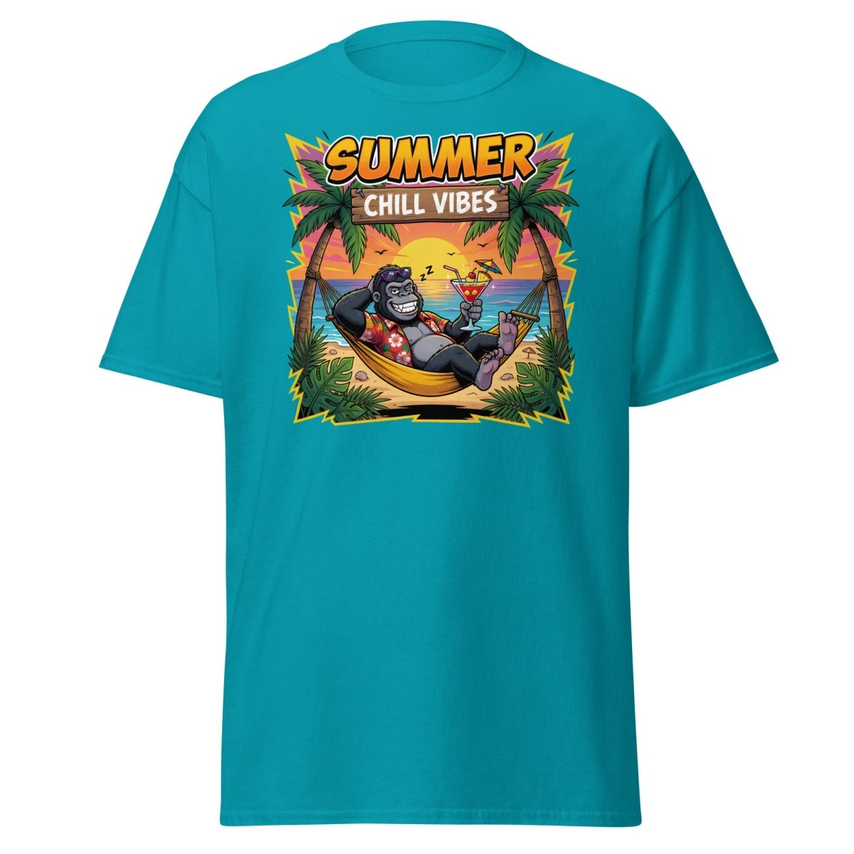 Summer Chill Vibes Gorilla T-Shirt - Tropical Blue - TeeRipple