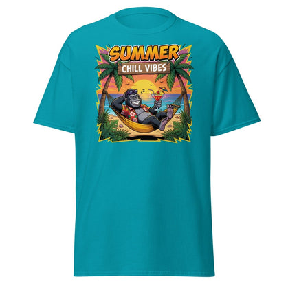 Summer Chill Vibes Gorilla T-Shirt - Tropical Blue - TeeRipple