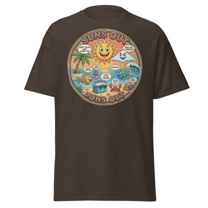 Suns Out Puns Out Funny Beach Pun T-Shirt - Dark Chocolate - TeeRipple