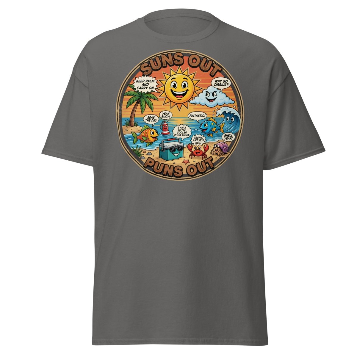 Suns Out Puns Out Funny Beach Pun T-Shirt - Charcoal - TeeRipple