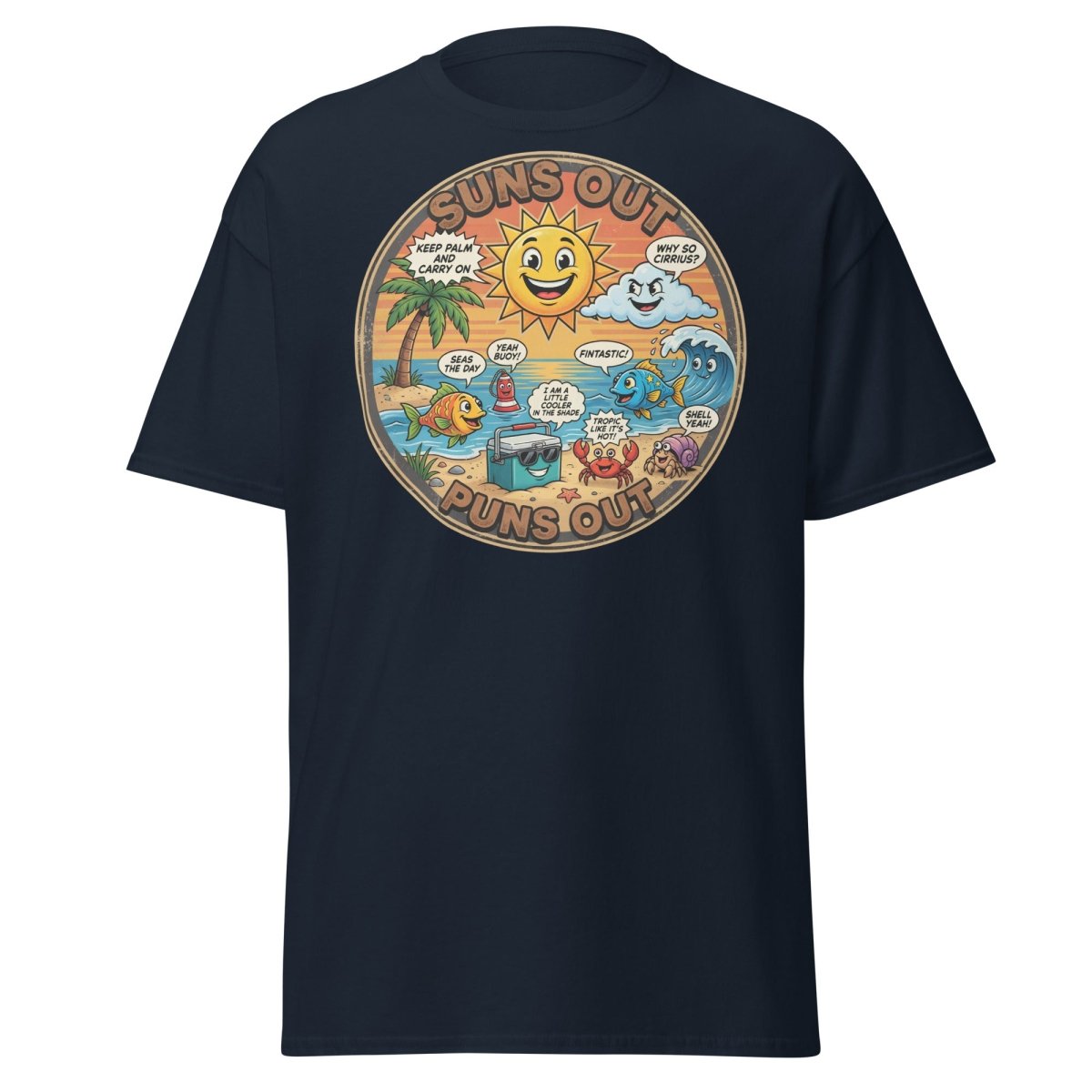 Suns Out Puns Out Funny Beach Pun T-Shirt - Navy - TeeRipple
