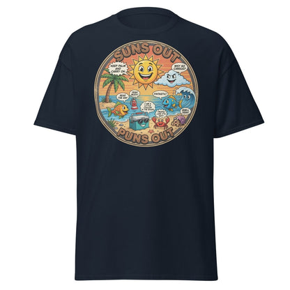 Suns Out Puns Out Funny Beach Pun T-Shirt - Navy - TeeRipple