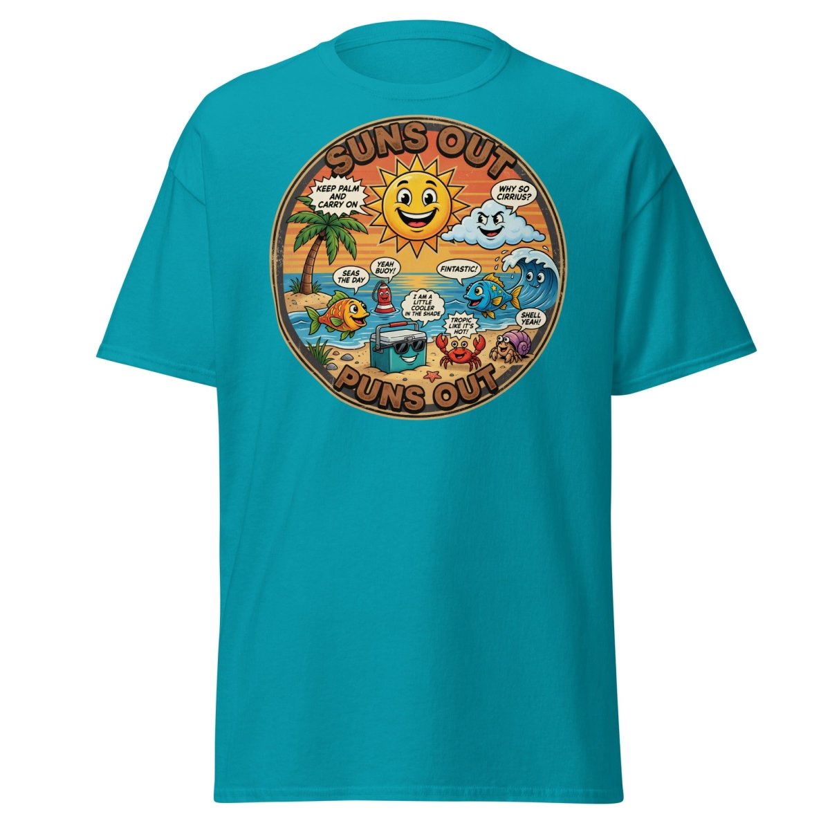 Suns Out Puns Out Funny Beach Pun T-Shirt - Tropical Blue - TeeRipple