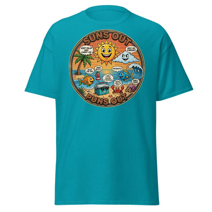 Suns Out Puns Out Funny Beach Pun T-Shirt - Tropical Blue - TeeRipple