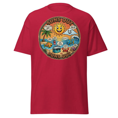 Suns Out Puns Out Funny Beach Pun T-Shirt - Cardinal - TeeRipple