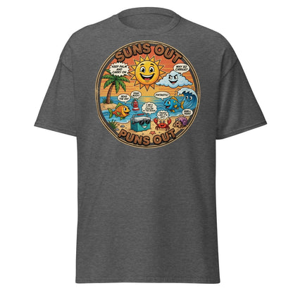 Suns Out Puns Out Funny Beach Pun T-Shirt - Dark Heather - TeeRipple