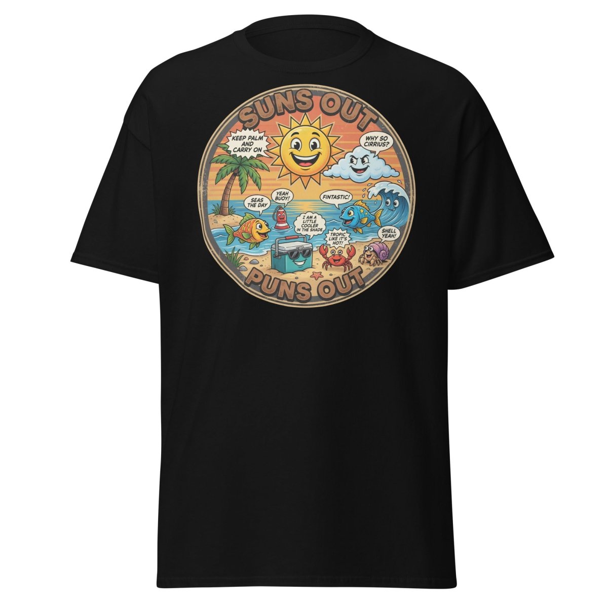 Suns Out Puns Out Funny Beach Pun T-Shirt - Black - TeeRipple