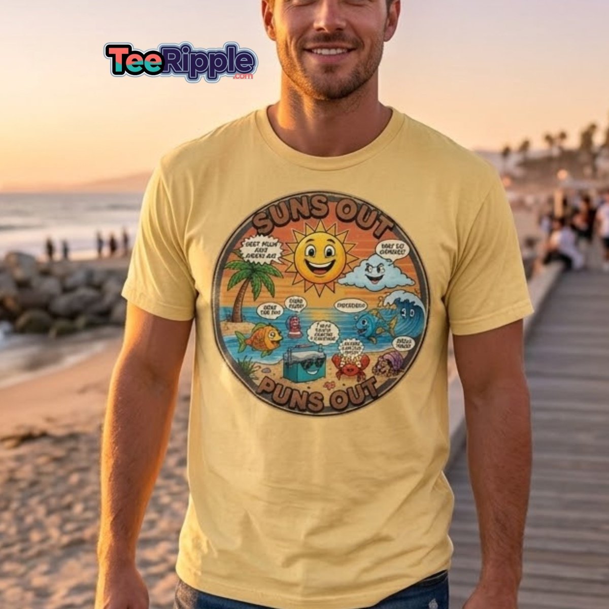 Suns Out Puns Out Funny Beach Pun T-Shirt - Maroon - TeeRipple