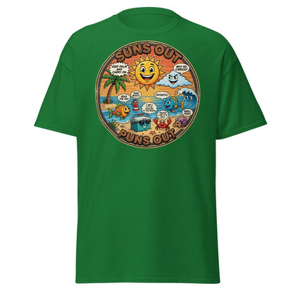 Suns Out Puns Out Funny Beach Pun T-Shirt - Turf Green - TeeRipple