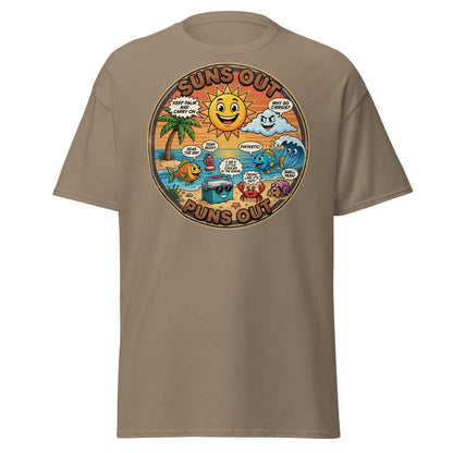 Suns Out Puns Out Funny Beach Pun T-Shirt - Brown Savana - TeeRipple