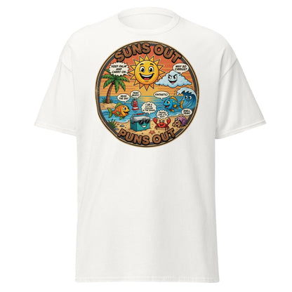 Suns Out Puns Out Funny Beach Pun T-Shirt - White - TeeRipple