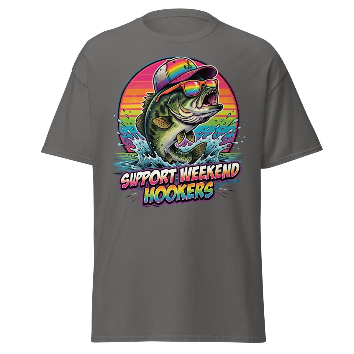 Support Weekend Hookers Funny Fishing T-Shirt - Charcoal - TeeRipple