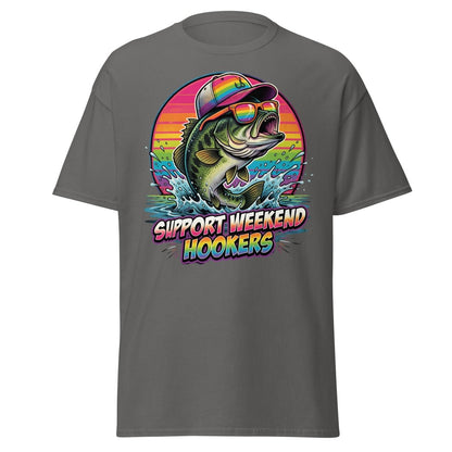 Support Weekend Hookers Funny Fishing T-Shirt - Charcoal - TeeRipple