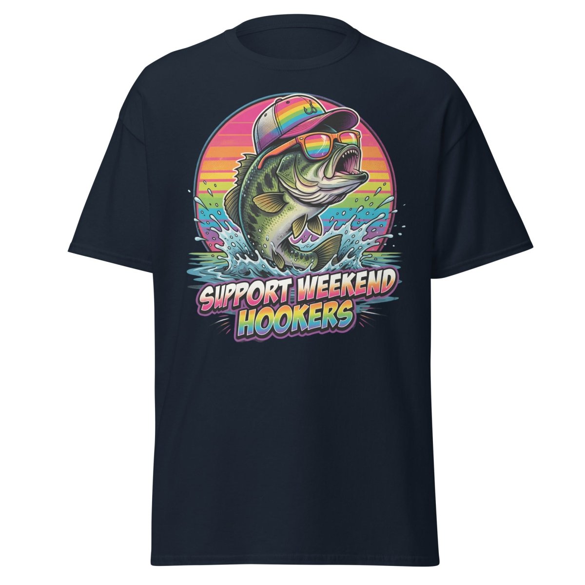 Support Weekend Hookers Funny Fishing T-Shirt - Navy - TeeRipple