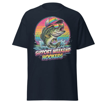 Support Weekend Hookers Funny Fishing T-Shirt - Navy - TeeRipple