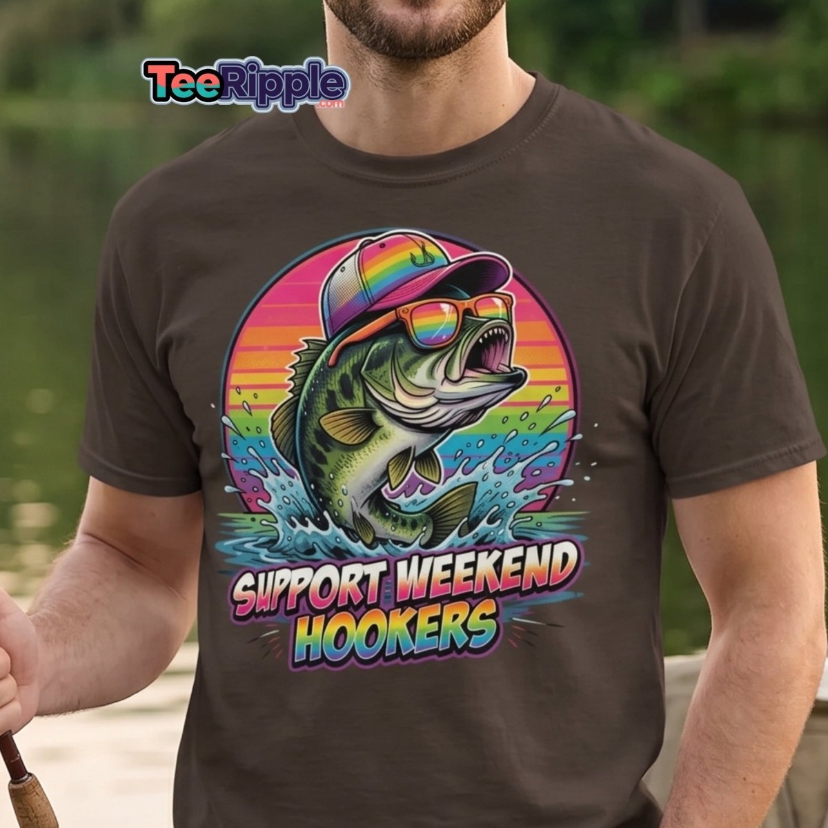 Support Weekend Hookers Funny Fishing T-Shirt - Maroon - TeeRipple