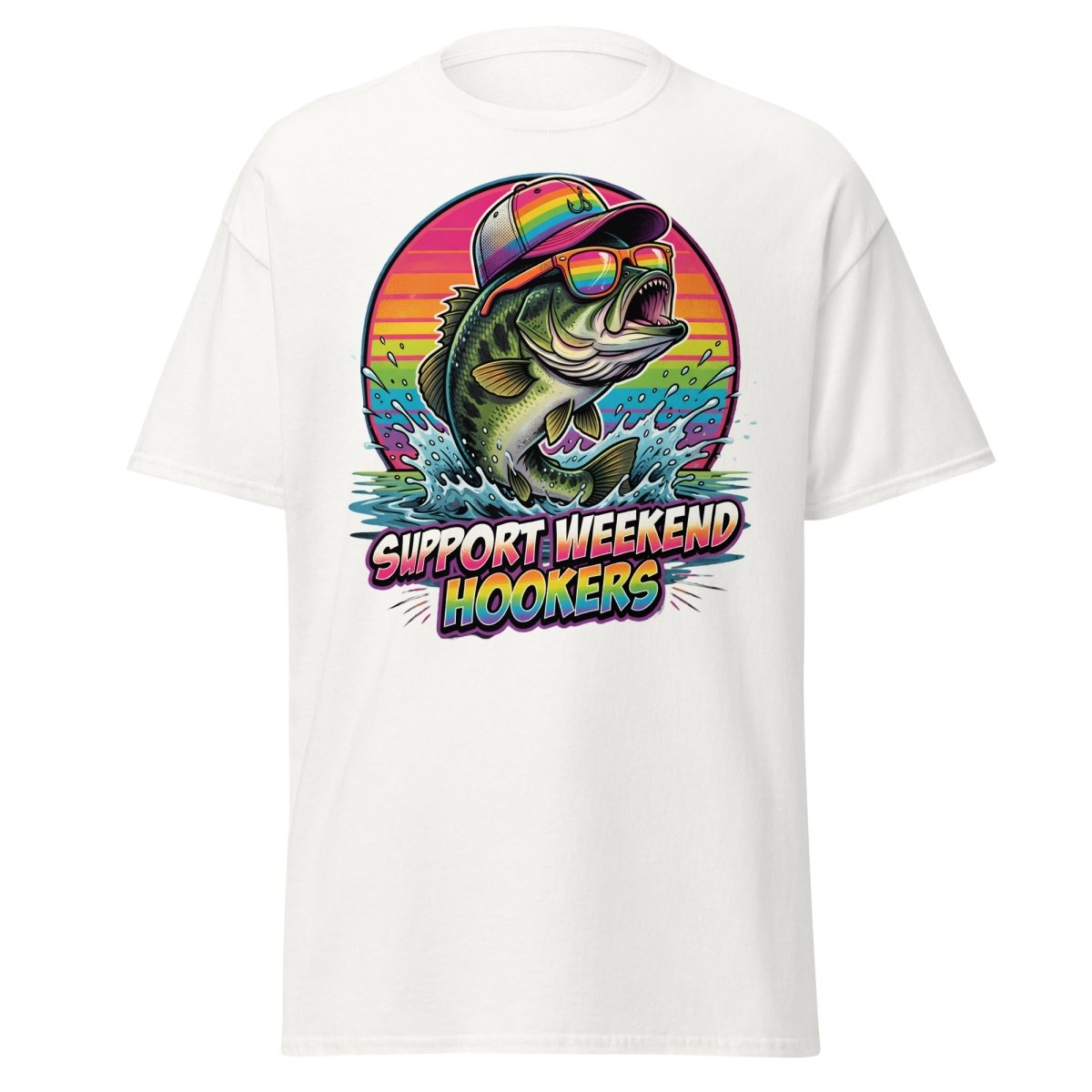 Support Weekend Hookers Funny Fishing T-Shirt - White - TeeRipple