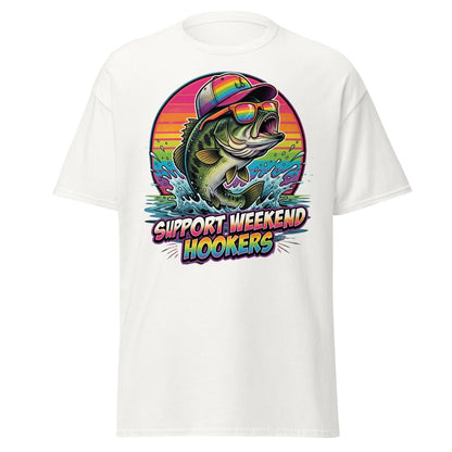 Support Weekend Hookers Funny Fishing T-Shirt - White - TeeRipple