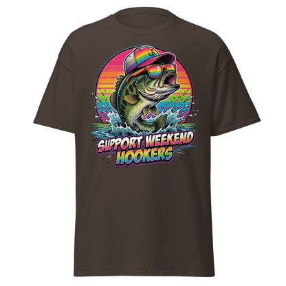 Support Weekend Hookers Funny Fishing T-Shirt - Dark Chocolate - TeeRipple