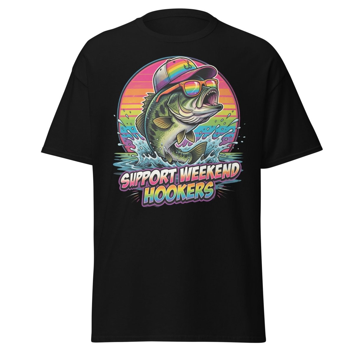 Support Weekend Hookers Funny Fishing T-Shirt - Black - TeeRipple