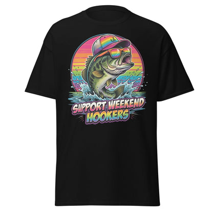 Support Weekend Hookers Funny Fishing T-Shirt - Black - TeeRipple