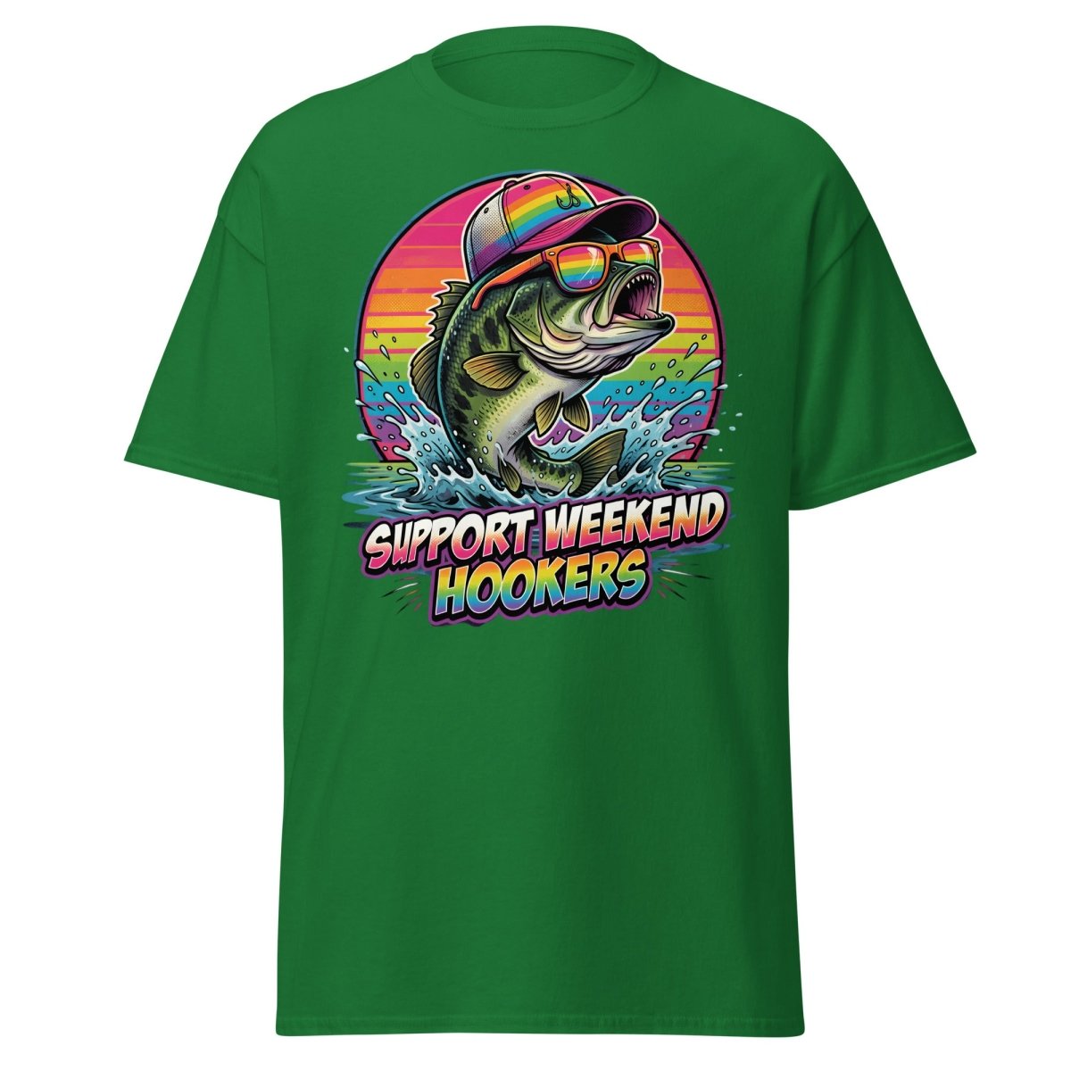 Support Weekend Hookers Funny Fishing T-Shirt - Turf Green - TeeRipple