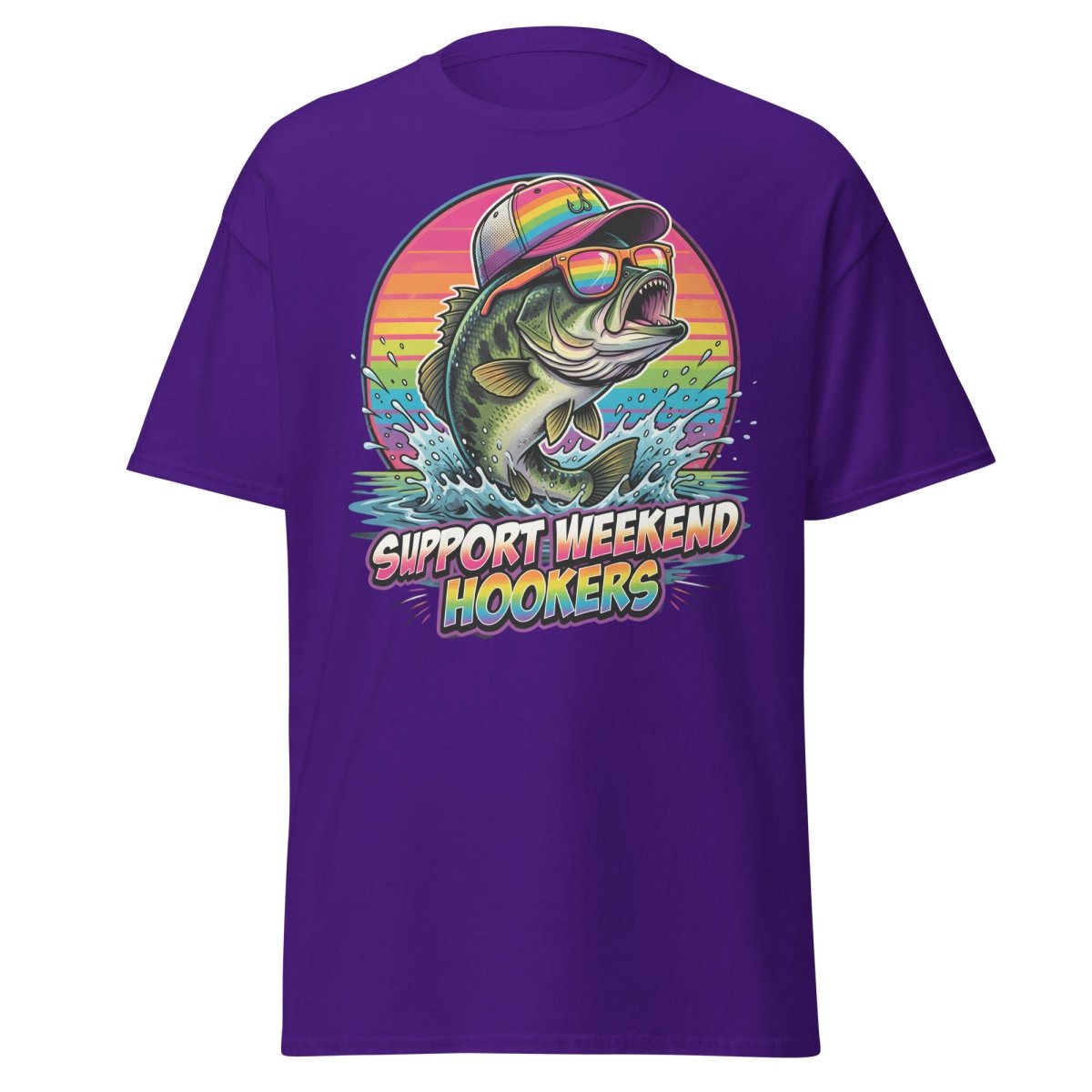Support Weekend Hookers Funny Fishing T-Shirt - Purple - TeeRipple