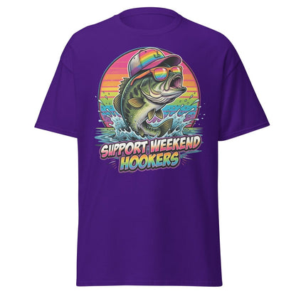 Support Weekend Hookers Funny Fishing T-Shirt - Purple - TeeRipple