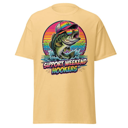 Support Weekend Hookers Funny Fishing T-Shirt - Yellow Haze - TeeRipple