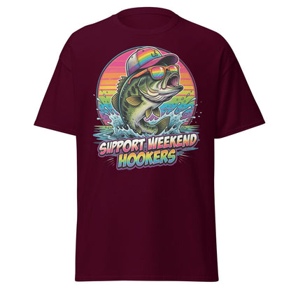Support Weekend Hookers Funny Fishing T-Shirt - Maroon - TeeRipple