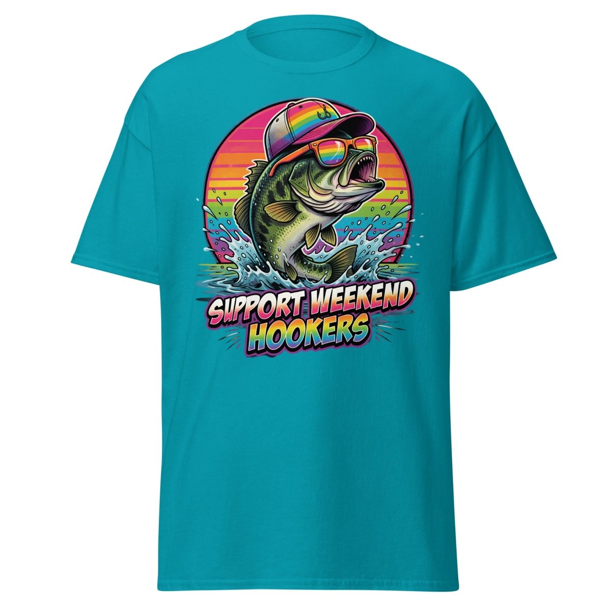 Support Weekend Hookers Funny Fishing T-Shirt - Tropical Blue - TeeRipple