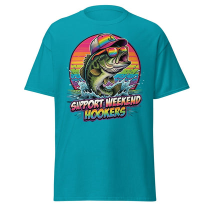 Support Weekend Hookers Funny Fishing T-Shirt - Tropical Blue - TeeRipple