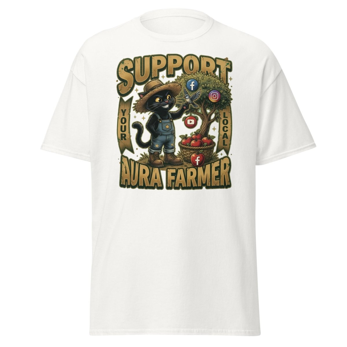Support Your Local Aura Farmer Funny Cat T-Shirt - White - TeeRipple