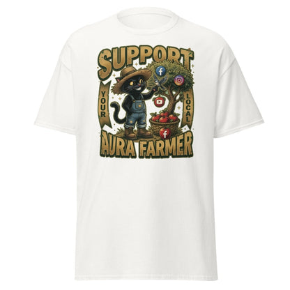 Support Your Local Aura Farmer Funny Cat T-Shirt - White - TeeRipple