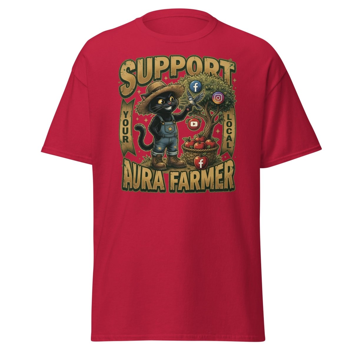 Support Your Local Aura Farmer Funny Cat T-Shirt - Cardinal - TeeRipple