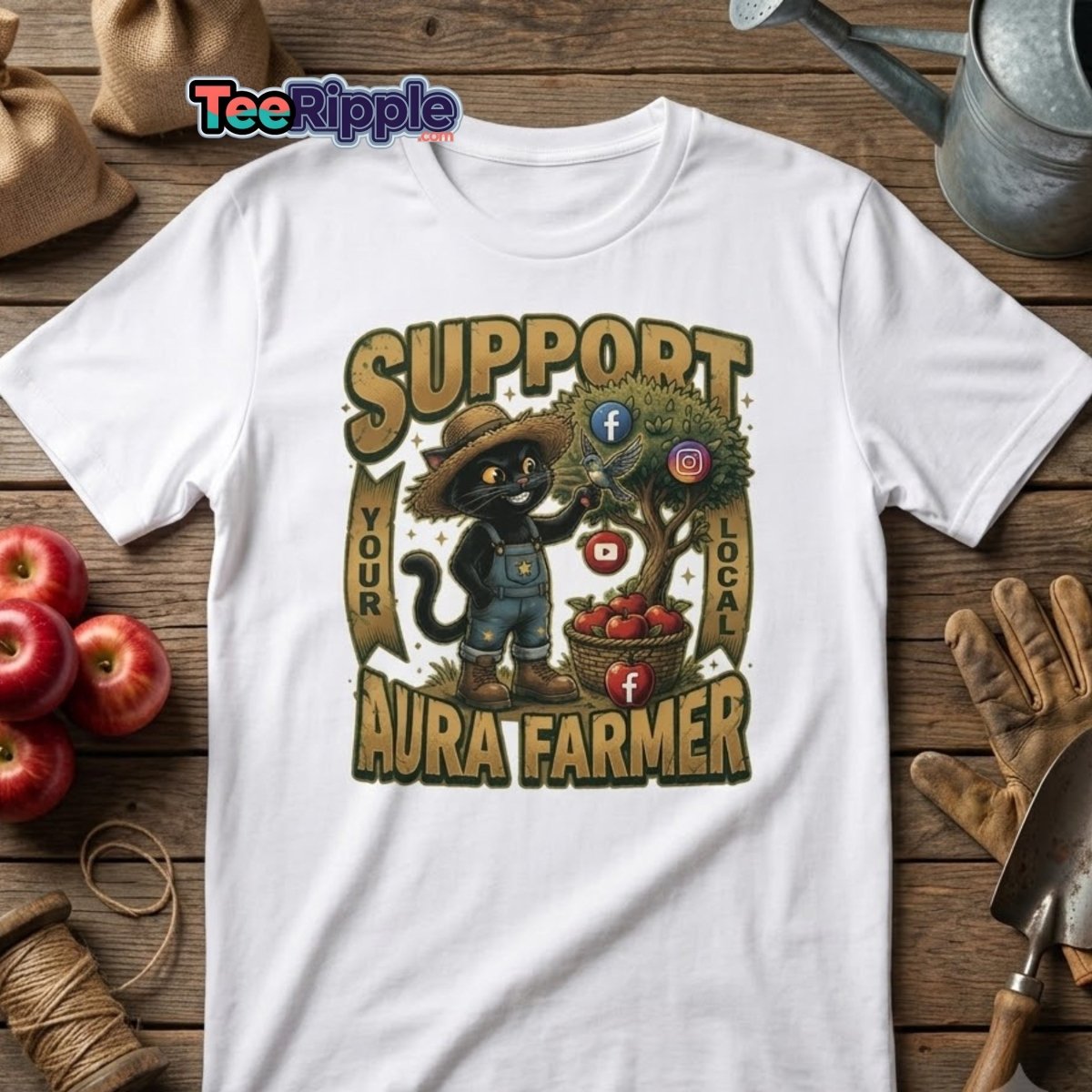 Support Your Local Aura Farmer Funny Cat T-Shirt - Maroon - TeeRipple
