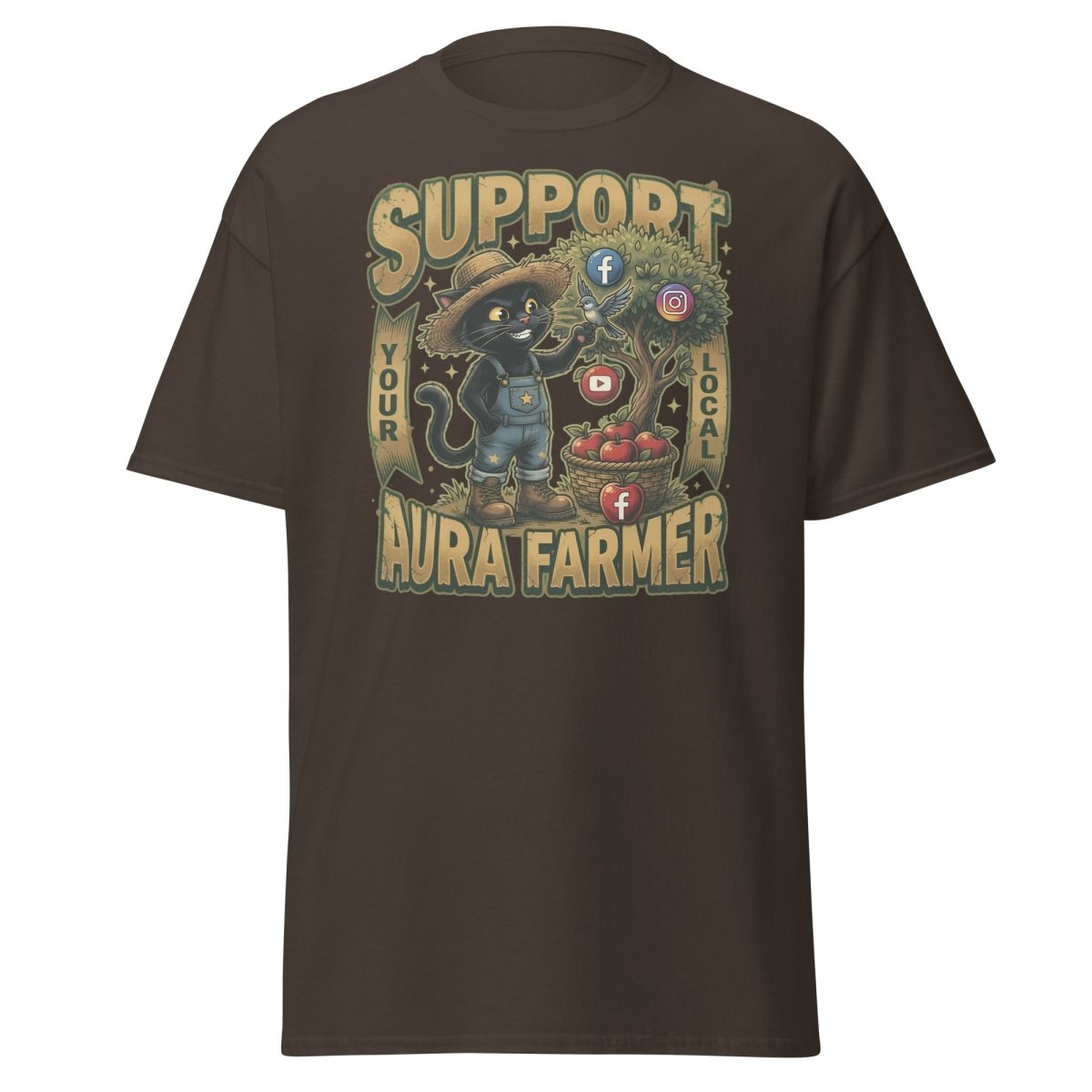 Support Your Local Aura Farmer Funny Cat T-Shirt - Dark Chocolate - TeeRipple