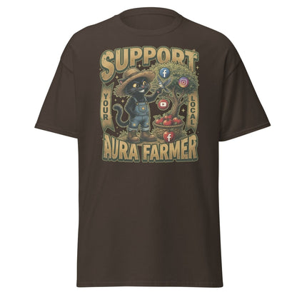 Support Your Local Aura Farmer Funny Cat T-Shirt - Dark Chocolate - TeeRipple
